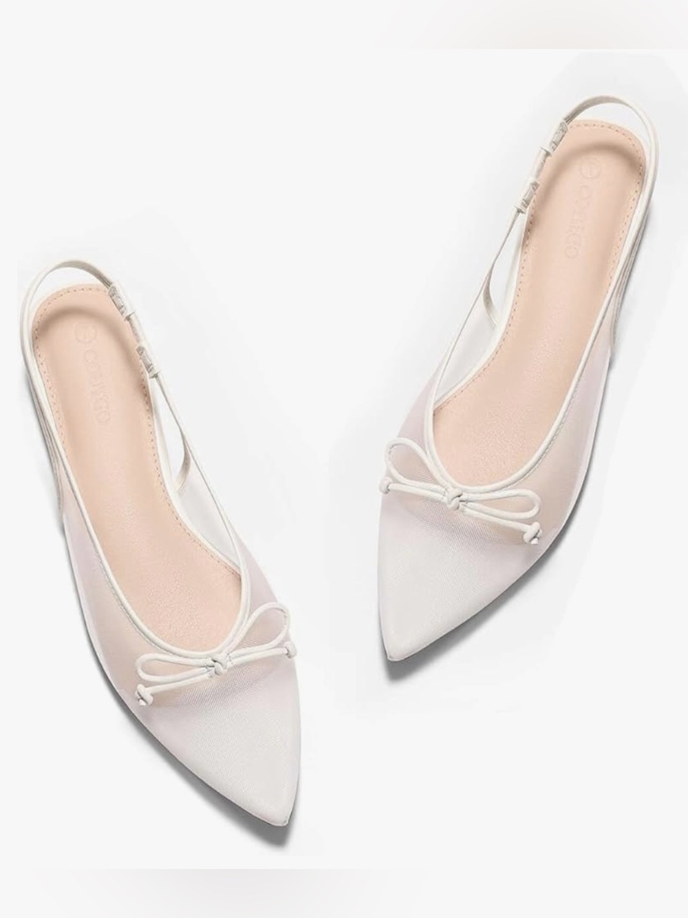 COUTGO Women’s White Mesh Slingback Coquette Style Ballet Flats size 7.5